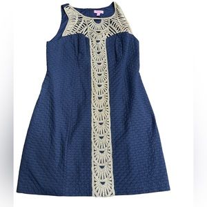 Lilly Pulitzer Tana Dress in True Navy Gold Overly Size 12 100% Cotton